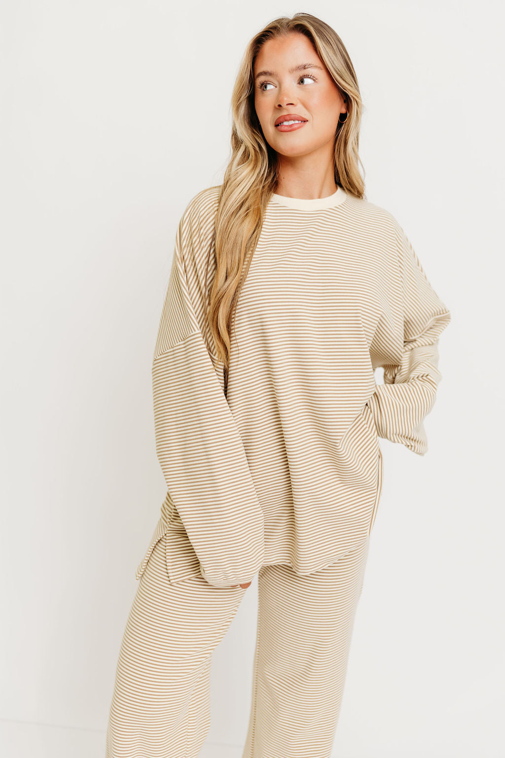 Campbell Striped Fleece Lounge Pants in Beige