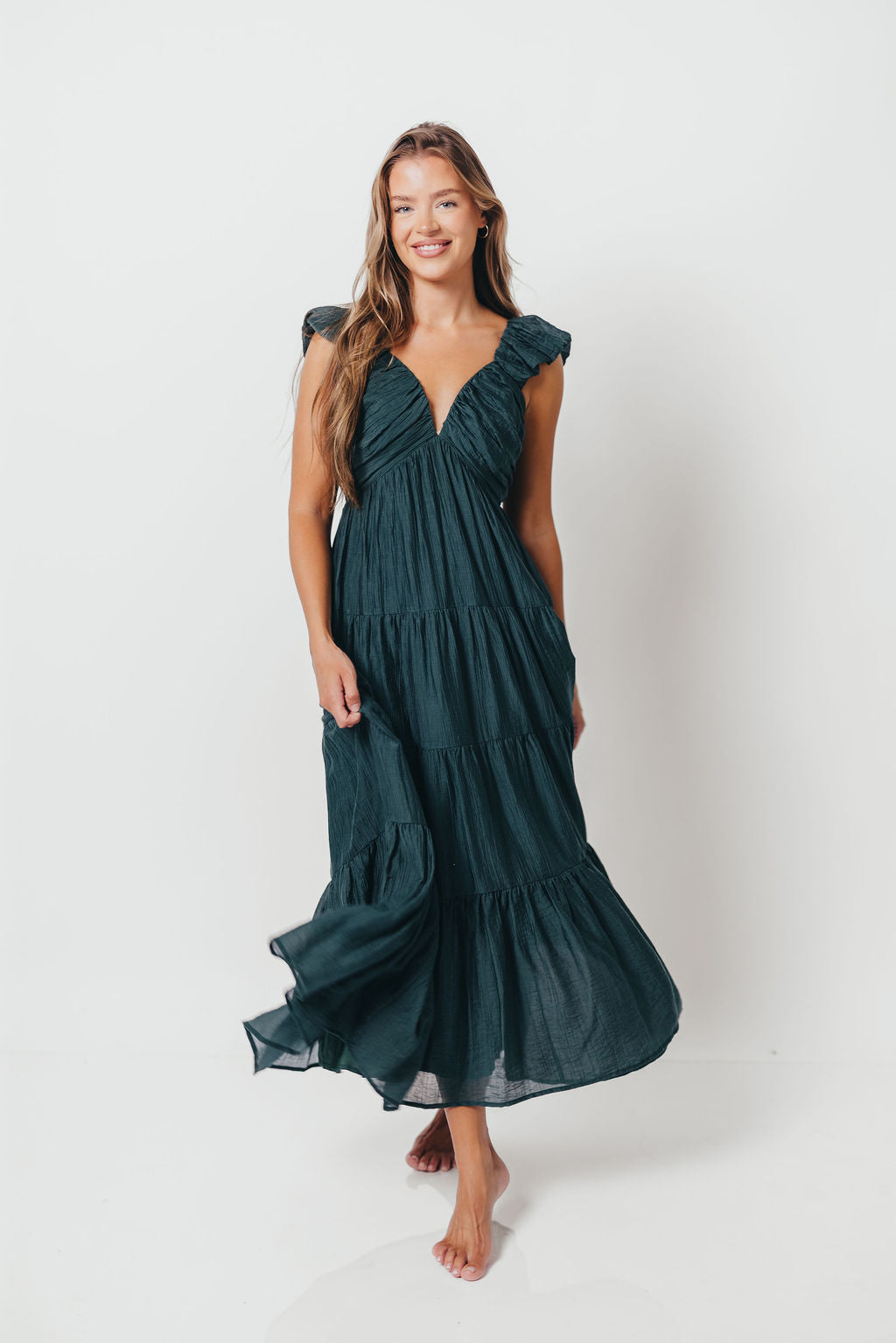 Katy Pleated Bodice Maxi Dress in Deep Teal - Bump Friendly