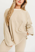Naomi Striped Fleece Oversized Top in Beige
