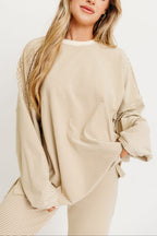 Naomi Striped Fleece Oversized Top in Beige