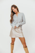 Rae Striped Cardigan Top in Sky Blue/Oat/Grey