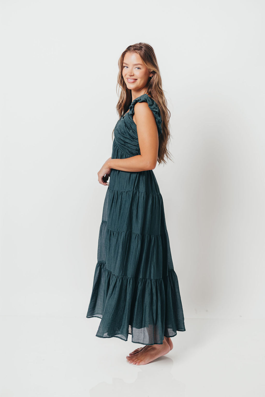 Katy Pleated Bodice Maxi Dress in Deep Teal - Bump Friendly