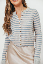 Rae Striped Cardigan Top in Sky Blue/Oat/Grey