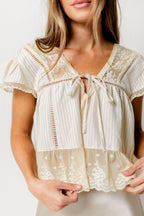 Lexi Lace Trimmed Blouse in Sand