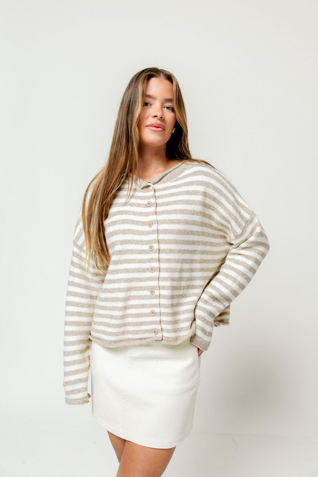 Cove Striped Sweater in Taupe Ivory