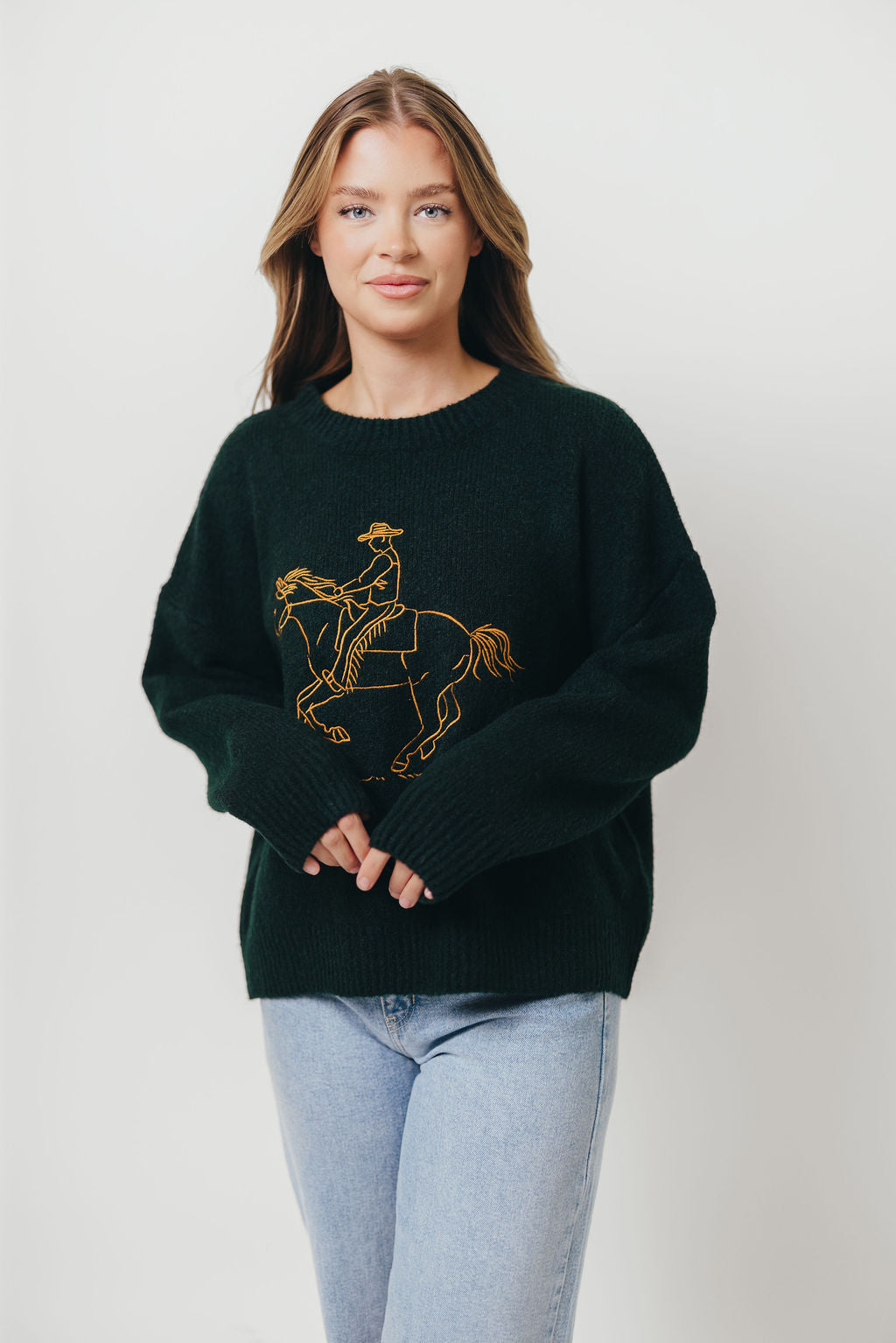 Virginia Embroidered Cowboy Knit Sweater in Deep Forest *Final Sale*
