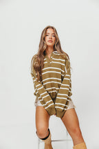 Juno Striped Collared Sweater in Olive