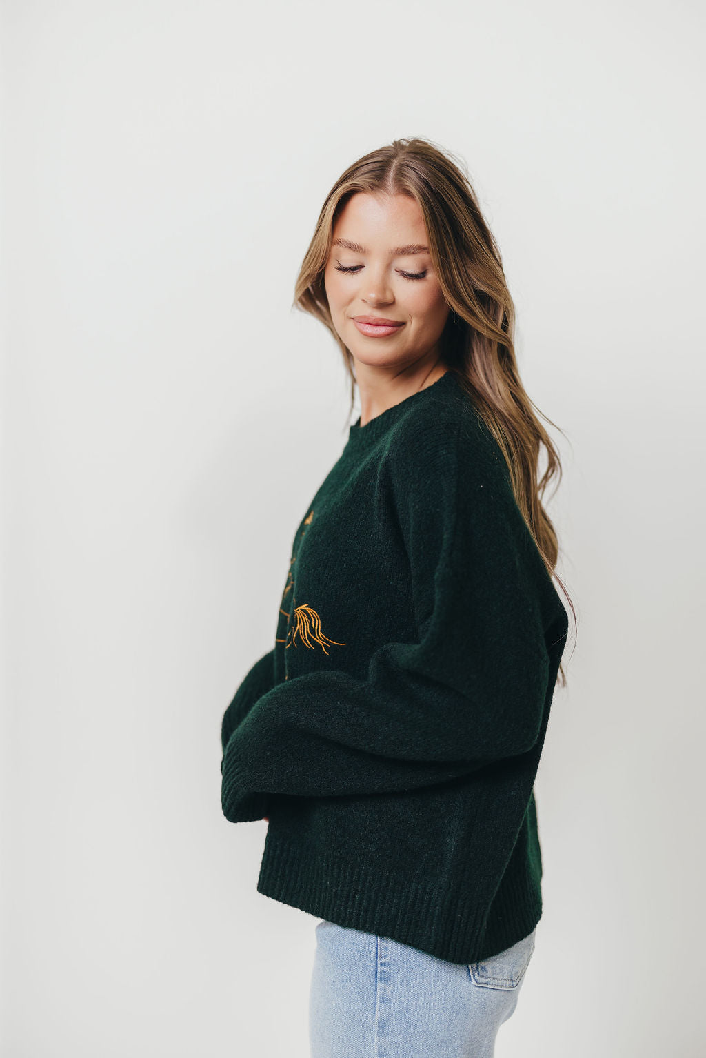 Virginia Embroidered Cowboy Knit Sweater in Deep Forest *Final Sale*