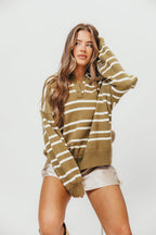 Juno Striped Collared Sweater in Olive