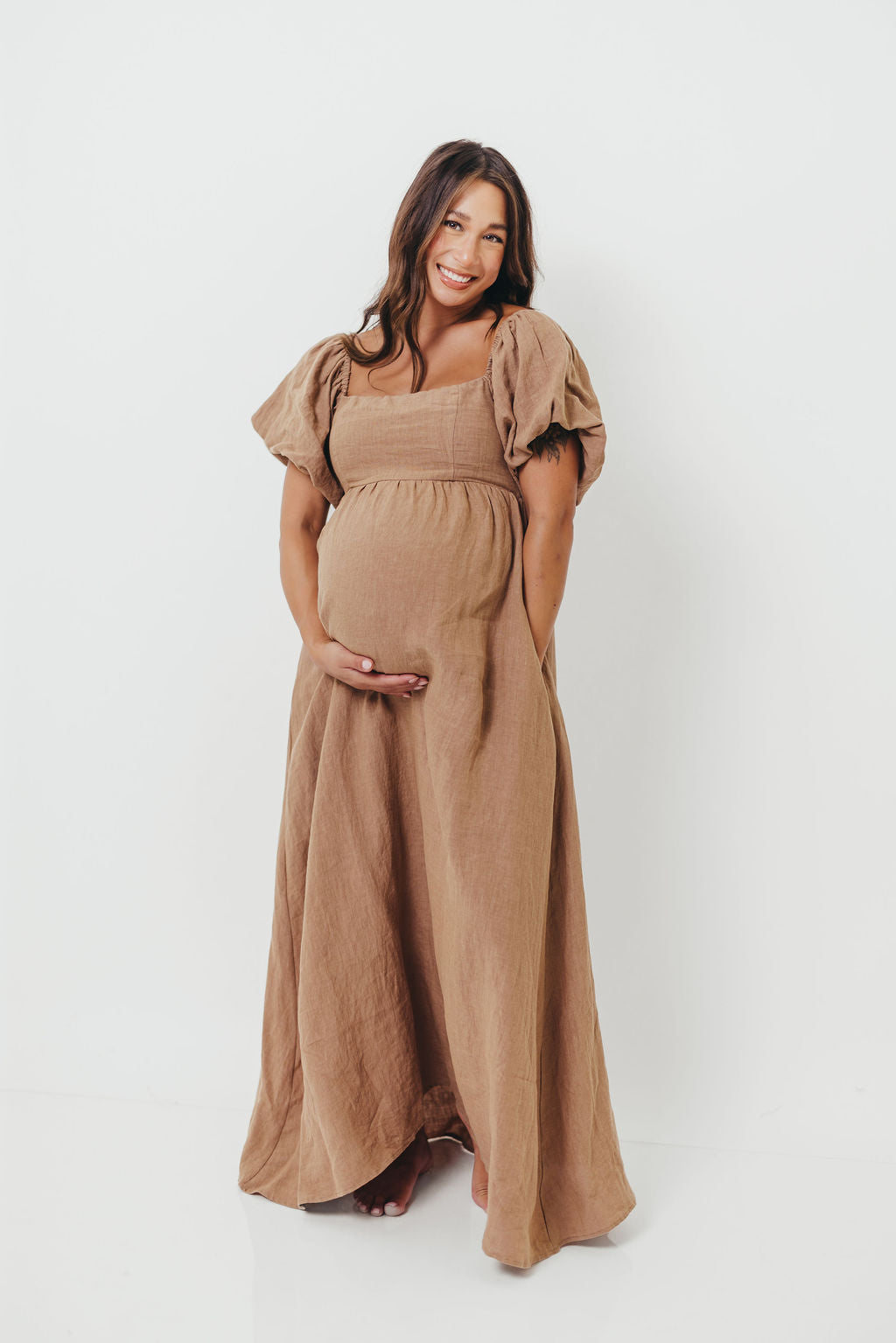 Candace Woven Linen Maxi Dress in Mocha - Bump Friendly