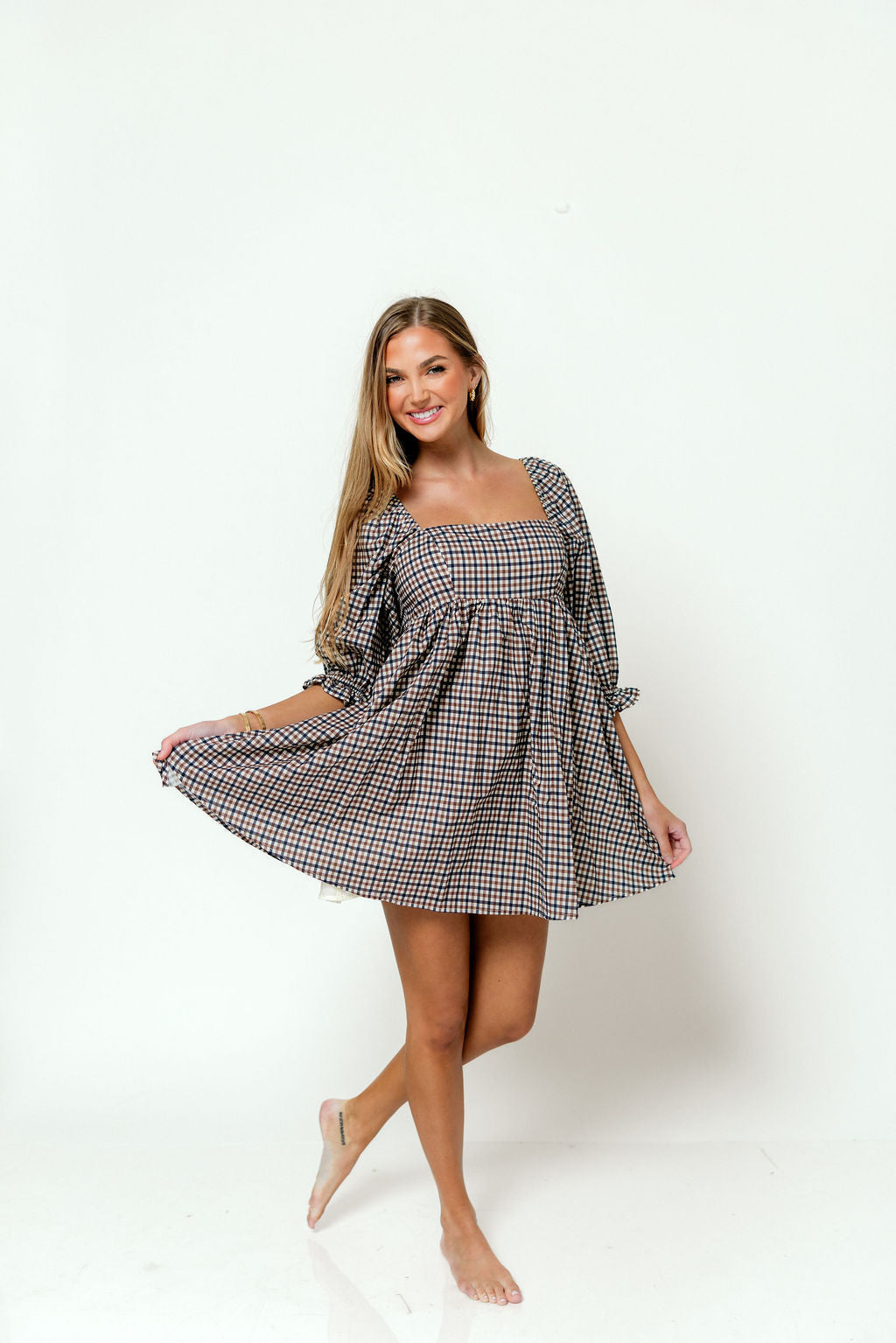 Bella Mini Dress in Navy/Brown