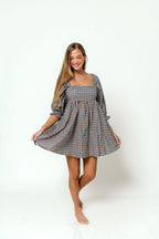 Bella Mini Dress in Navy/Brown