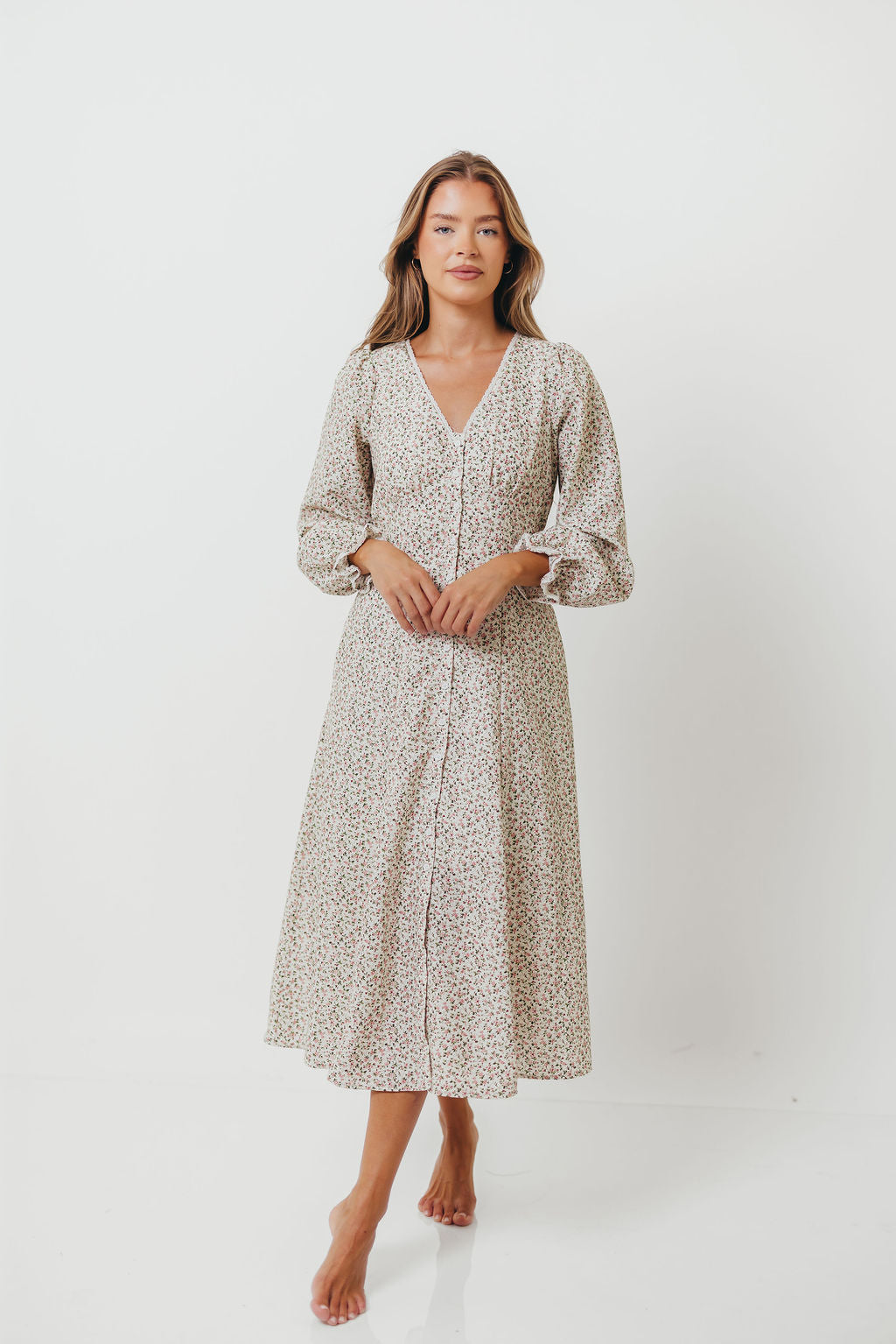 Sadie Floral Midi Dress in Vintage English Rose