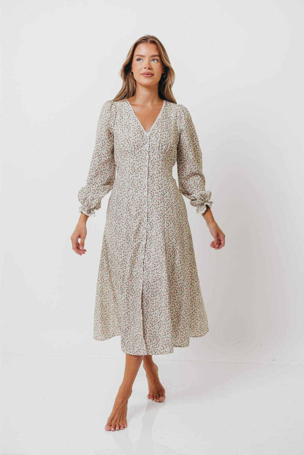 Sadie Floral Midi Dress in Vintage English Rose