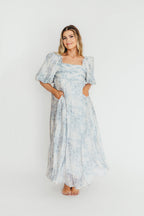 Melody Maxi Dress with Pleats and Bow Detail in Blue Floral - Bump Friendly & Inclusive Sizing (S-3XL)