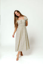 Nya 100% Cotton Smocked Midi Dress in Beige/Red Floral