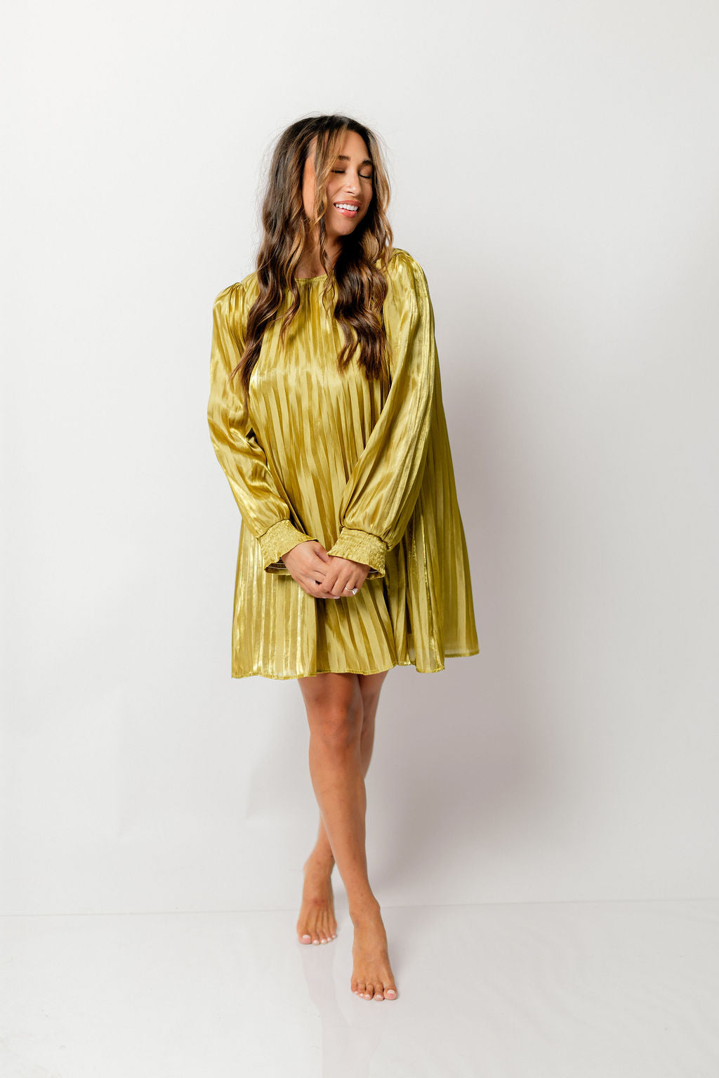 Sabine Metallic Pleated Mini Dress in Olive *Final Sale*