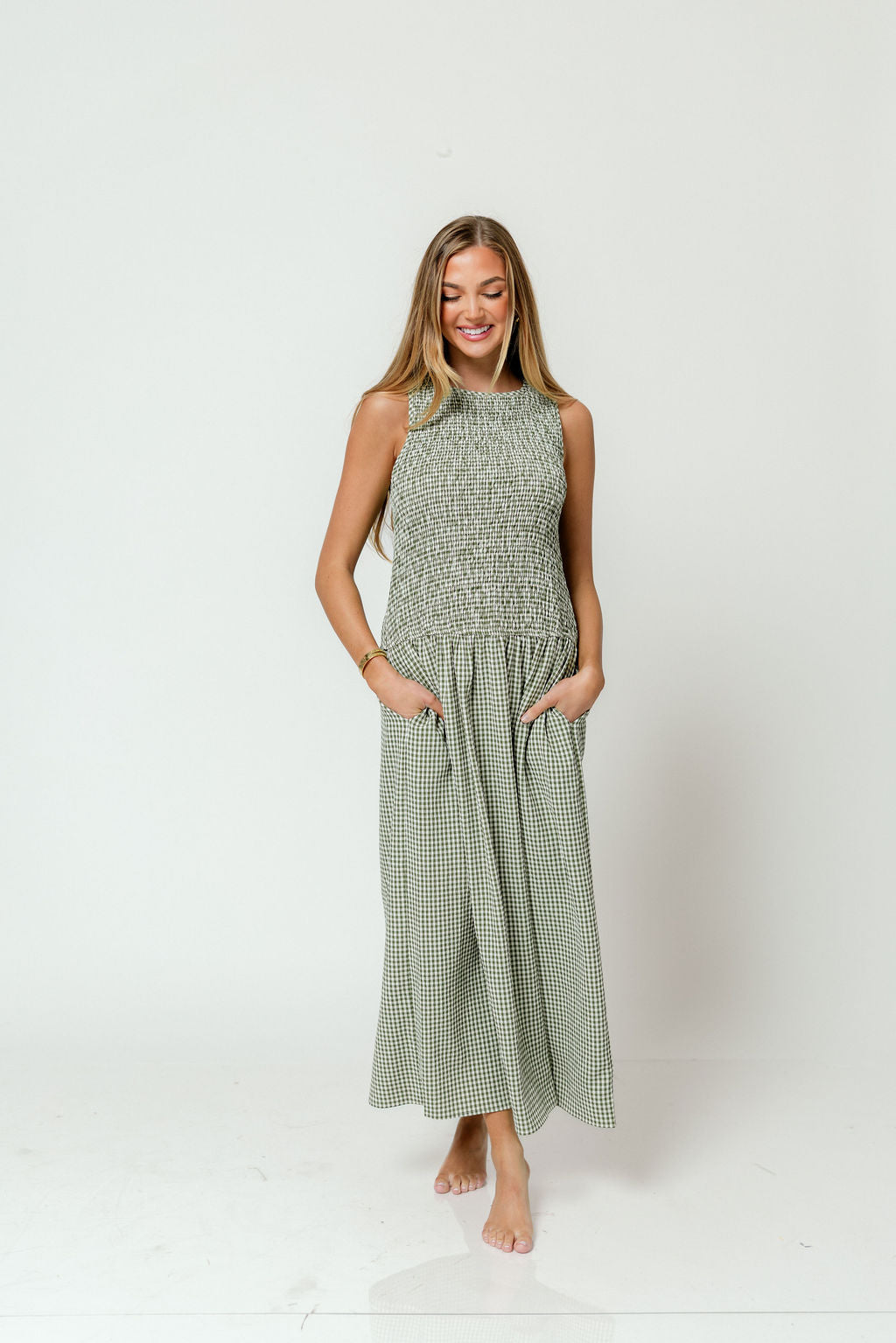 Cora Gingham Maxi Dress in Green