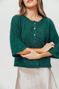 Chutney Button-Up Half Sleeve Knit Cardigan Top in Hunter Green *Final-Sale*
