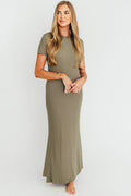 The Charlie Ribbed Maxi Dress in Dusty Olive Green - Bump Friendly *Final Sale*