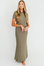 The Charlie Ribbed Maxi Dress in Dusty Olive Green - Bump Friendly *Final Sale*