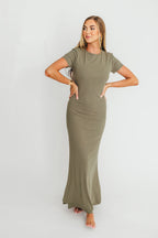 The Charlie Ribbed Maxi Dress in Dusty Olive Green - Bump Friendly *Final Sale*