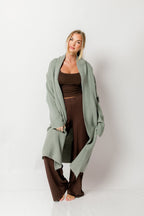 Misha Longline Open Front Duster Sweater in Sage Green