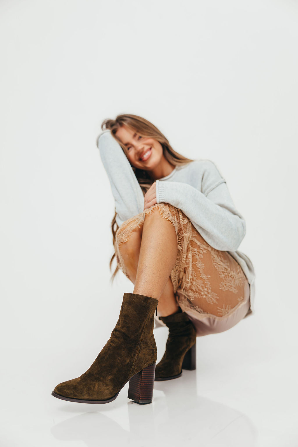 Obsession Bootie in Olive Suede