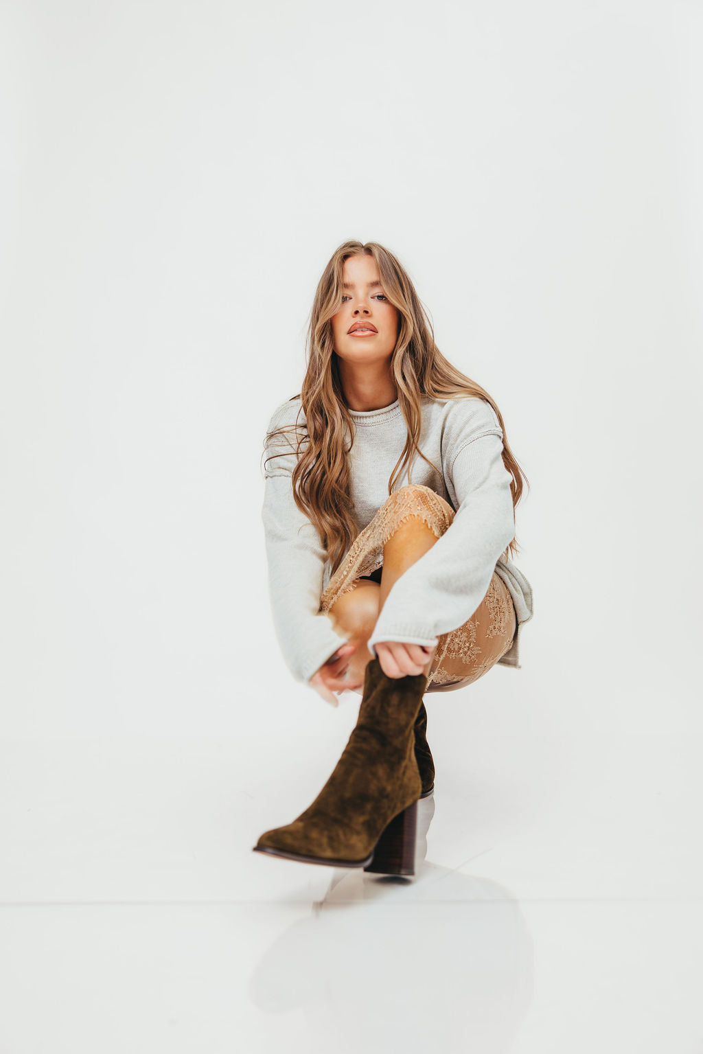 Obsession Bootie in Olive Suede