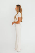 The Charlie Ribbed Maxi Dress in Light Peach - Bump Friendly