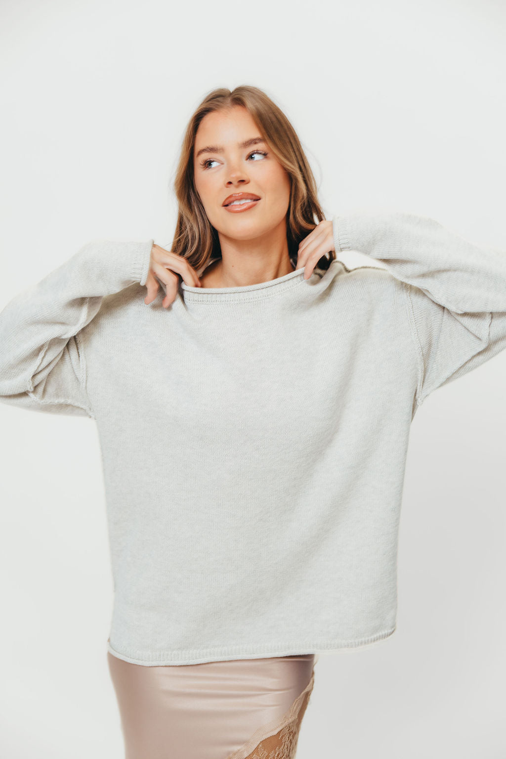 Toni Inside-Out Roll Neck Pullover Sweater in Melange Grey