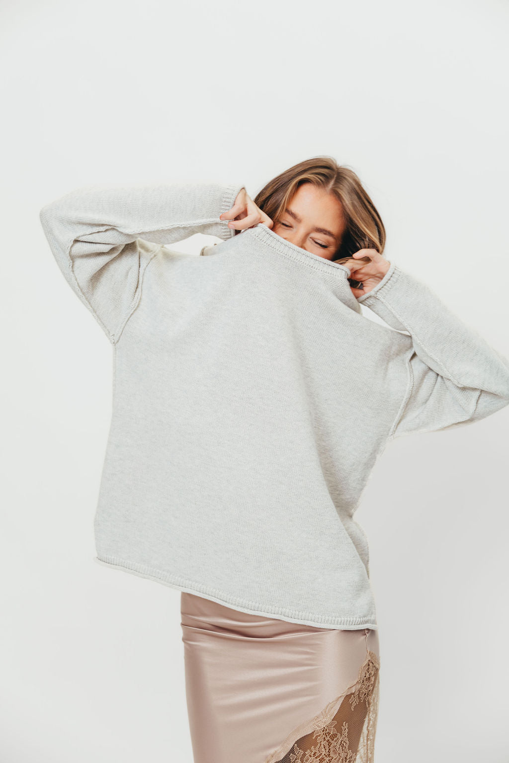 Toni Inside-Out Roll Neck Pullover Sweater in Melange Grey