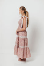 Paisley Tiered Midi Dress in Nude Pink