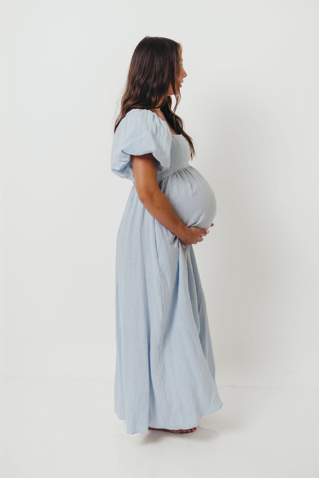 Candace Linen Maxi Dress in Light Blue - Bump Friendly
