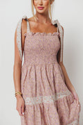 Paisley Tiered Midi Dress in Nude Pink