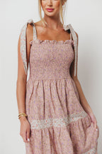 Paisley Tiered Midi Dress in Nude Pink