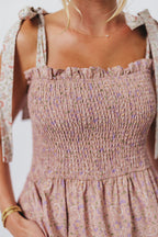 Paisley Tiered Midi Dress in Nude Pink