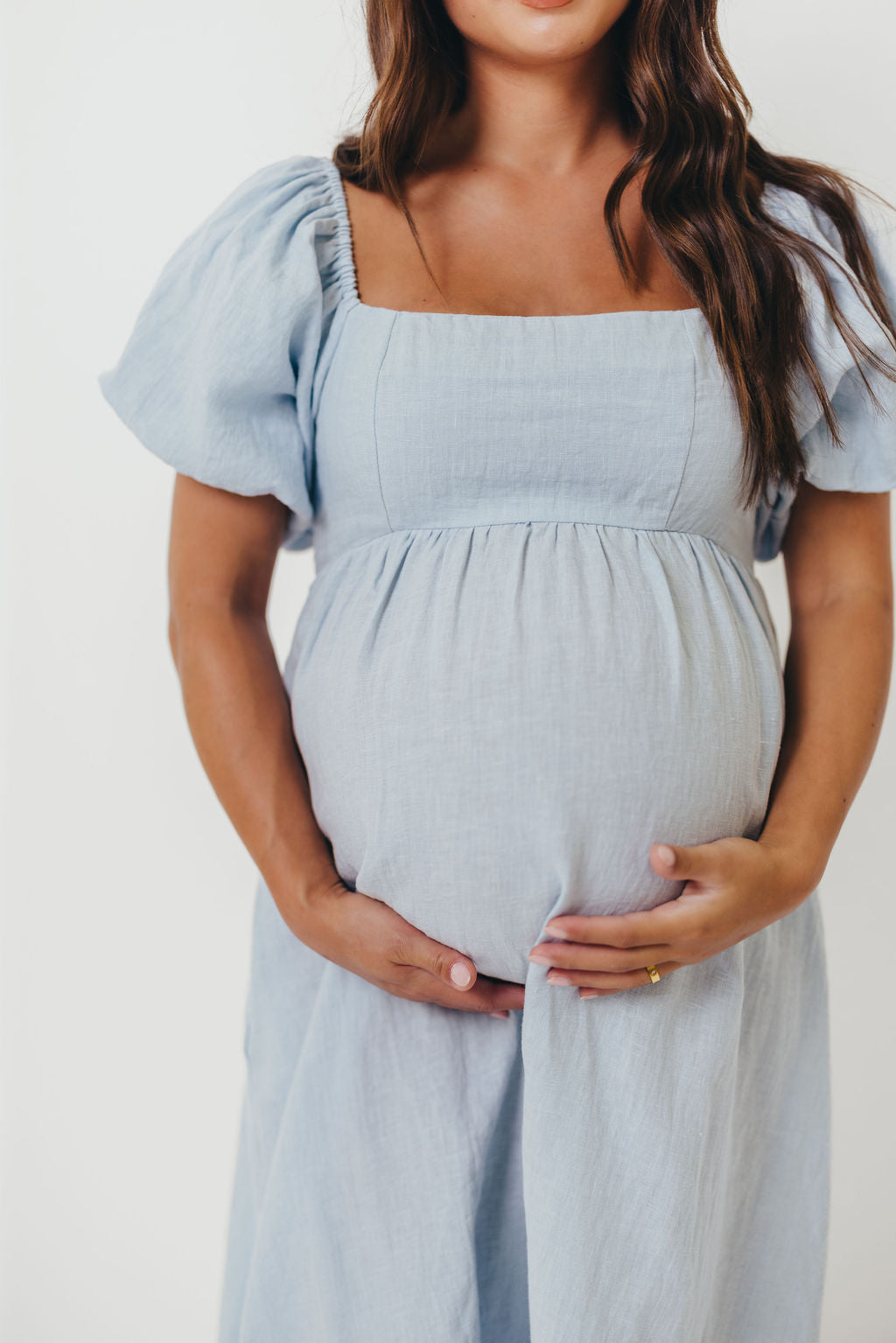 Candace Linen Maxi Dress in Light Blue - Bump Friendly