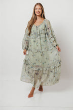 Wildwood Ruffled Maxi Dress in Sage Multi with Detachable Liner *Final Sale*