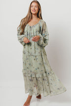 Wildwood Ruffled Maxi Dress in Sage Multi with Detachable Liner *Final Sale*