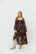 Camila Floral Chiffon Midi Dress in Espresso