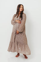 Anna Floral Print Button Front Duster Maxi W/Slip in Mocha Multi - Bump Friendly