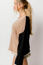 Kit Colorblock Knit Rolled-Edge Sweater in Taupe/Black *Final Sale*