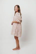 Georgette 100% Cotton Embroidered Mini Dress in Pink