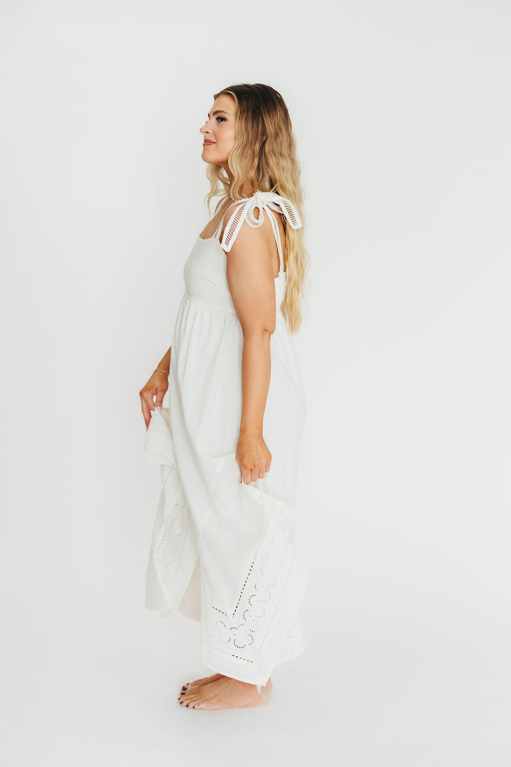 Palmer Asymmetrical Hem Midi Dress in White *Final-Sale*