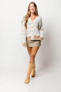 Nessa Brushed Alpine-Knit Cardigan in Silver Grey