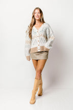 Nessa Brushed Alpine-Knit Cardigan in Silver Grey