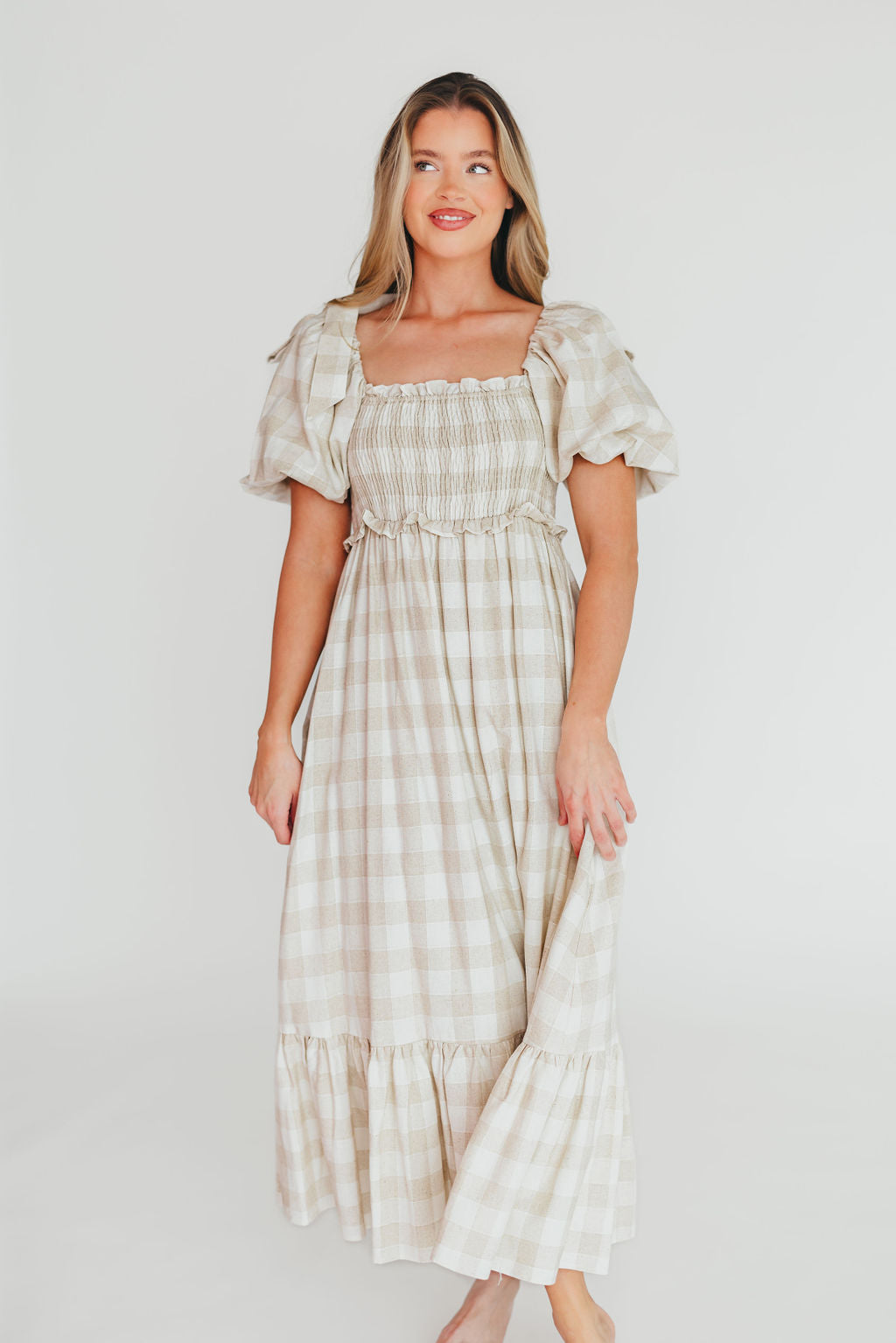 Addyson Elena Maxi Dress in Natural Multi - Cotton/Linen Blend - Bump Friendly & Inclusive Sizing