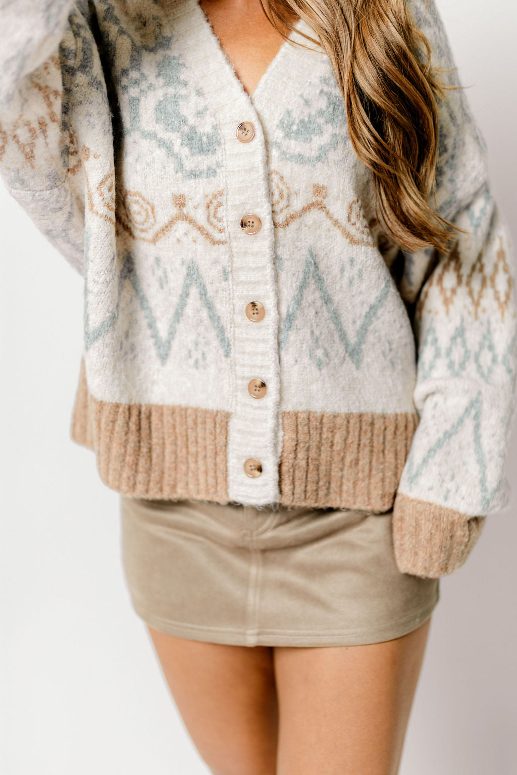 Nessa Brushed Alpine-Knit Cardigan in Silver Grey