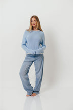 Ronnie Contrast Knit Sweater in Sky/White